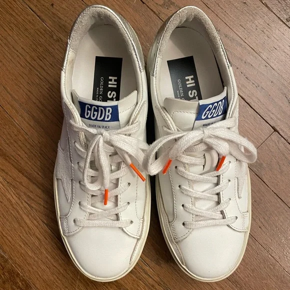 Golden Goose White and Silver Sneakers - Picture 2 of 9
